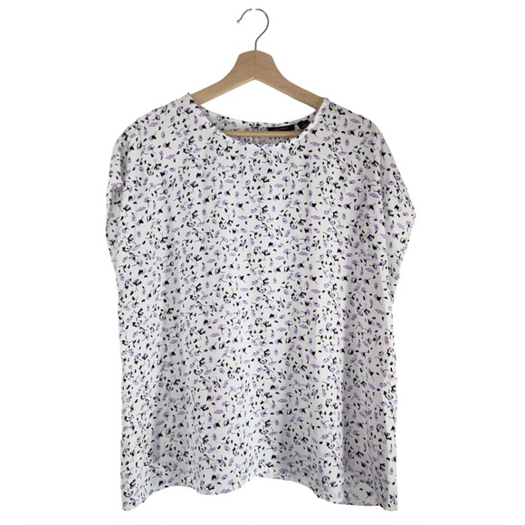 Halogen Floral Print Cap Sleeve Loose Fit Blouse - Spring Summer Office - Large - Picture 2 of 12